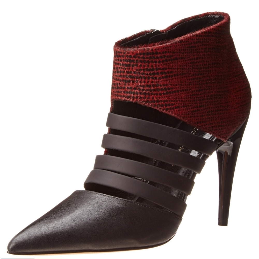 Rebecca Minkoff Caesar Brown Burgundy Strappy Heels Booties Ankle Boots 7